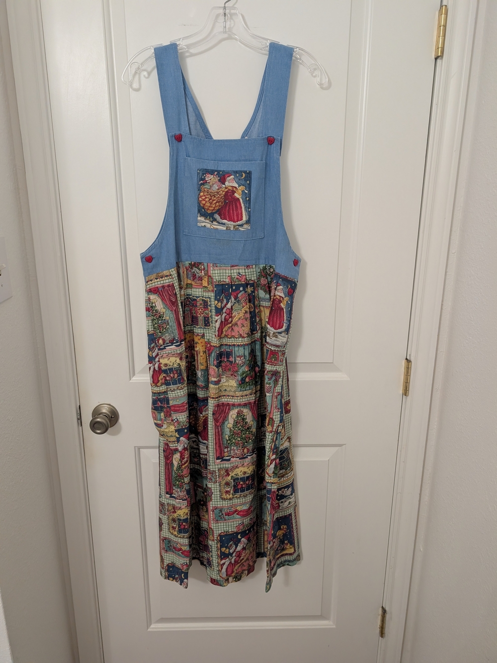 Vintage Pam's Closet Christmas Patchwork Jumper Dress Medium 90s Santa